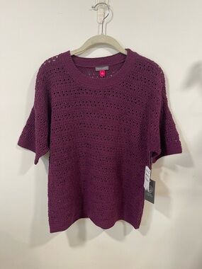 Vince Camuto Plum Open-Knit Short Sleeve Sweater